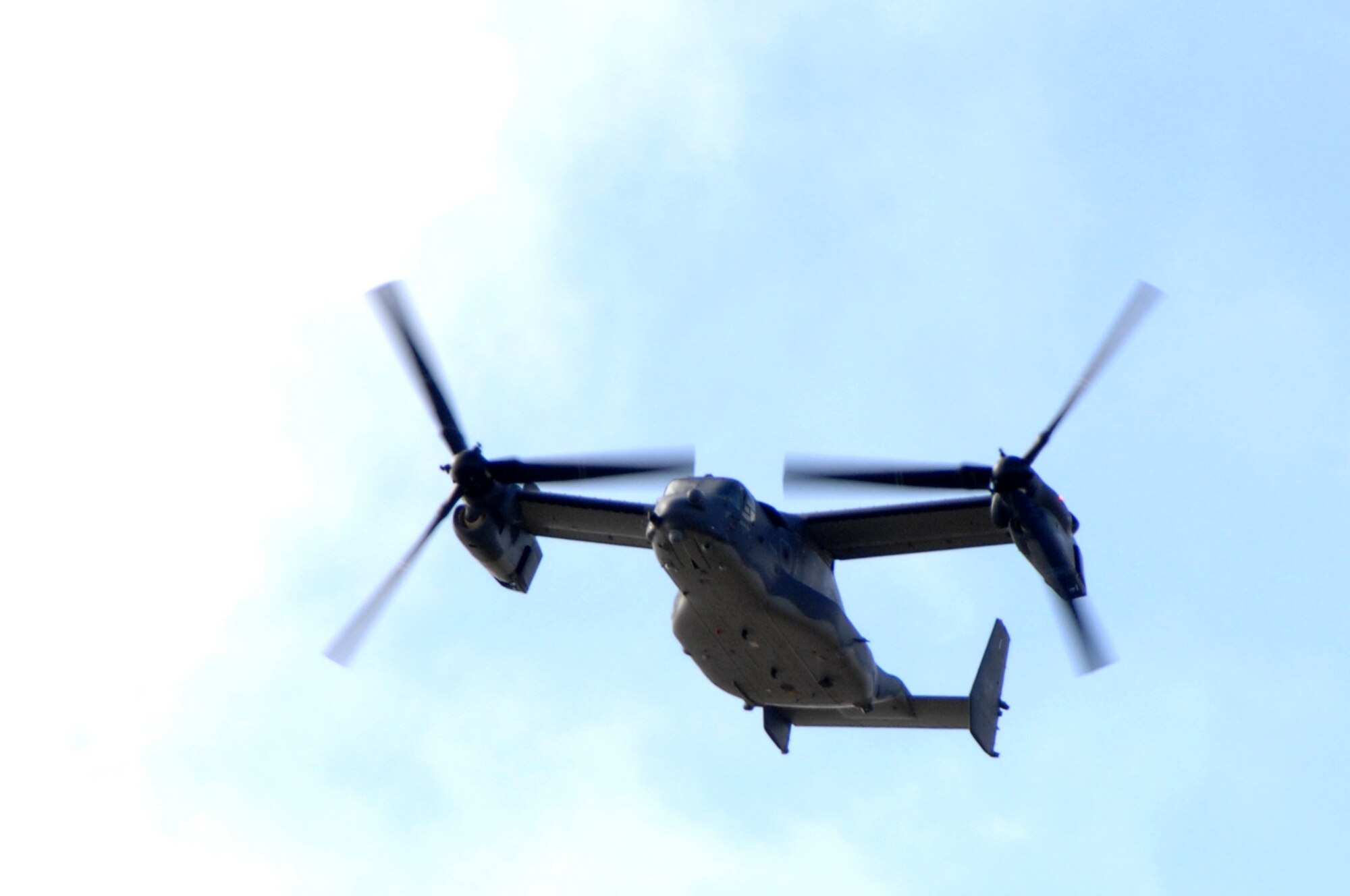 A CV-22 flies over the commemoration of the 20th anniversary of Operation Just Cause at the Hurlburt Field Airpark Dec. 18. The CV-22 belongs to the 8th Special Operations Squadron, one of the squadrons that participated in the operation in Panama. (U.S. Air Force photo by Senior Airman Matthew Loken)