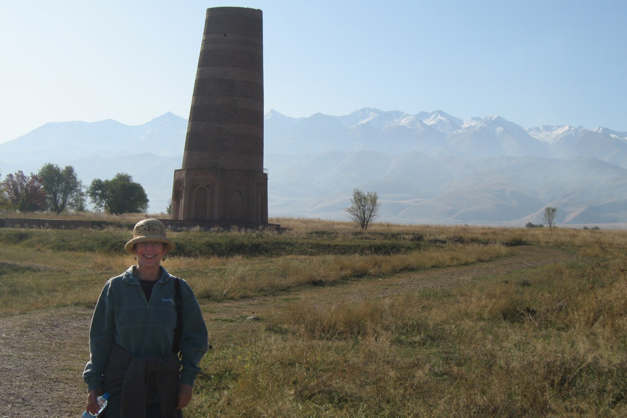 Master Sgt. Cynthia Hoffman stands in from of the Burana Tower along Kyrgyzstan's famed Silk Road. Sergeant Hoffman, a Reservist assigned to the 931st Air Refueling Group, is expected to return from a four-month deployment to Kyrgyzstan in early 2010. (Courtesy photo)