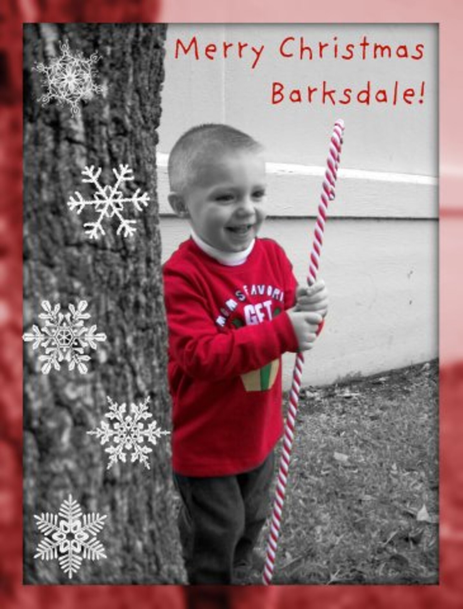 Photo by wife of Staff Sgt. Byron Blanchard. The picture is of the Blanchard's 2-year-old son born Feb. 23, 2007 playing in their yard on base with a candy cane decoration.