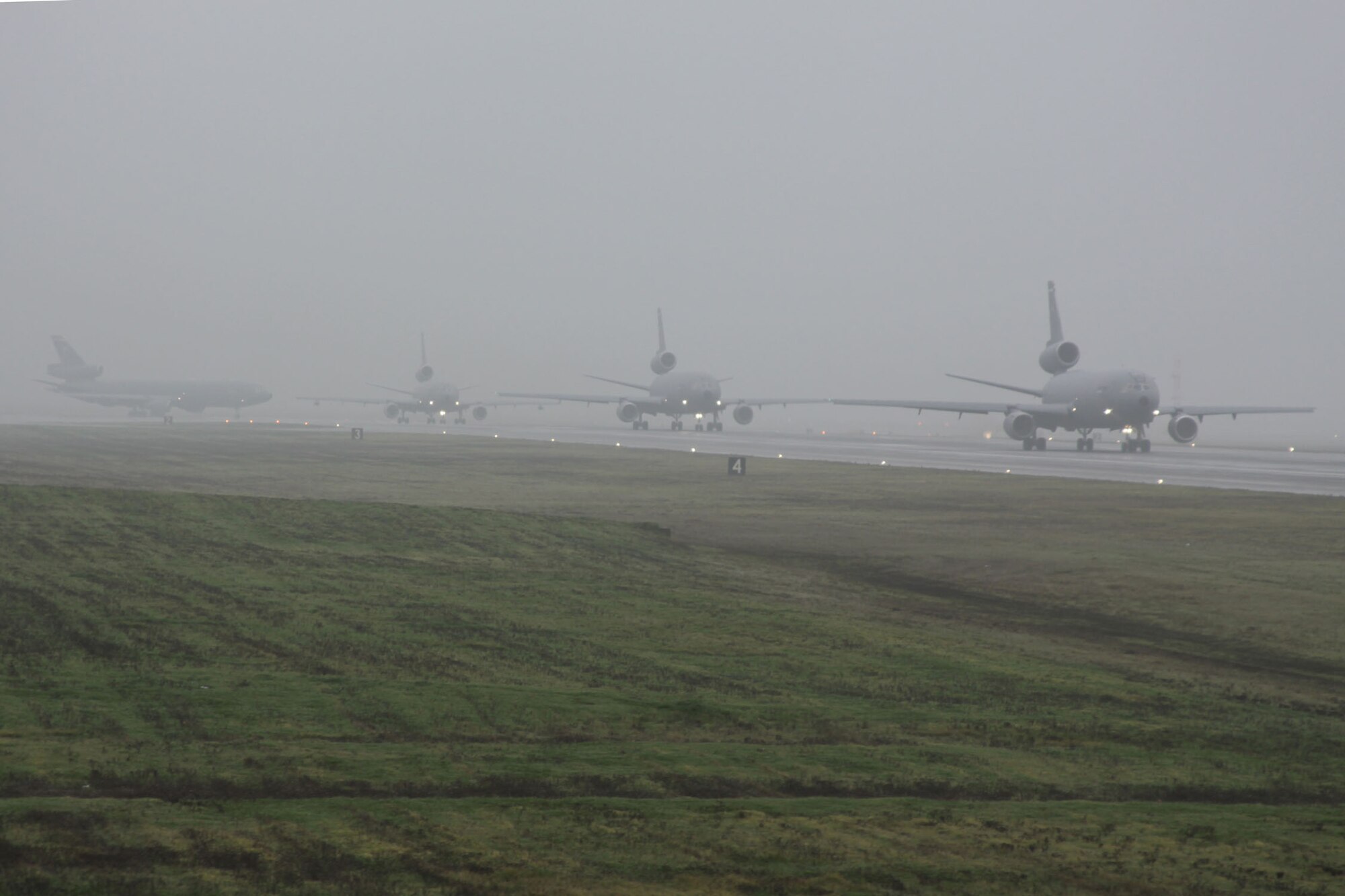 TRAVIS AIR FORCE BASE, Calif. -- Travis Air Force base conducted its first ever “mass launch," Dec. 21. The base launched KC-10s, C-17 Globemasters and C-5 Galaxy cargo aircraft in succession. Once airborne, the aircraft flew in formation then separate to fly normal low-level and air refueling routes. More than 330 training events were conducted during the flights. (U.S. Air Force photo/Tech. Sgt. Robert M. Rossman)