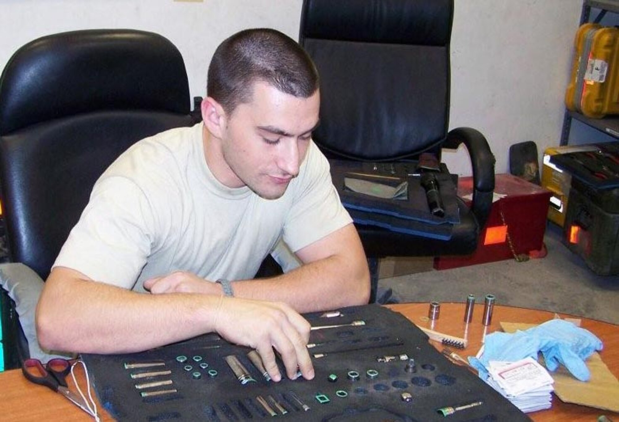 SOUTHWEST ASIA -- Senior Airman John Sadowski Jr. is a 386th Expeditionary Maintenance Squadron Aircraft Maintenance Unit Tools Section journeyman deployed from Yokota Air Base, Japan. (Courtesy Photo)