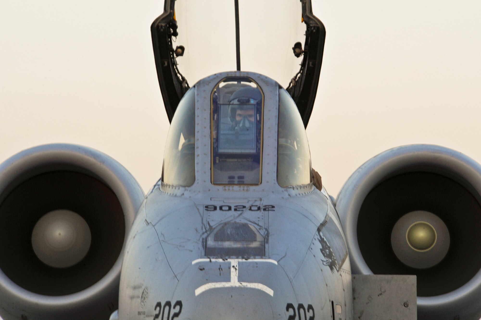 Capt. Richard Wilson, an A-10 Thunderbolt II pilot with the 354th Expeditionary Fighter Squadron, conducts his pre-flight inspection Dec. 27, 2009, at Kandahar Airfield, Afghanistan. (U.S. Air Force photo/Tech. Sgt. Efren Lopez)