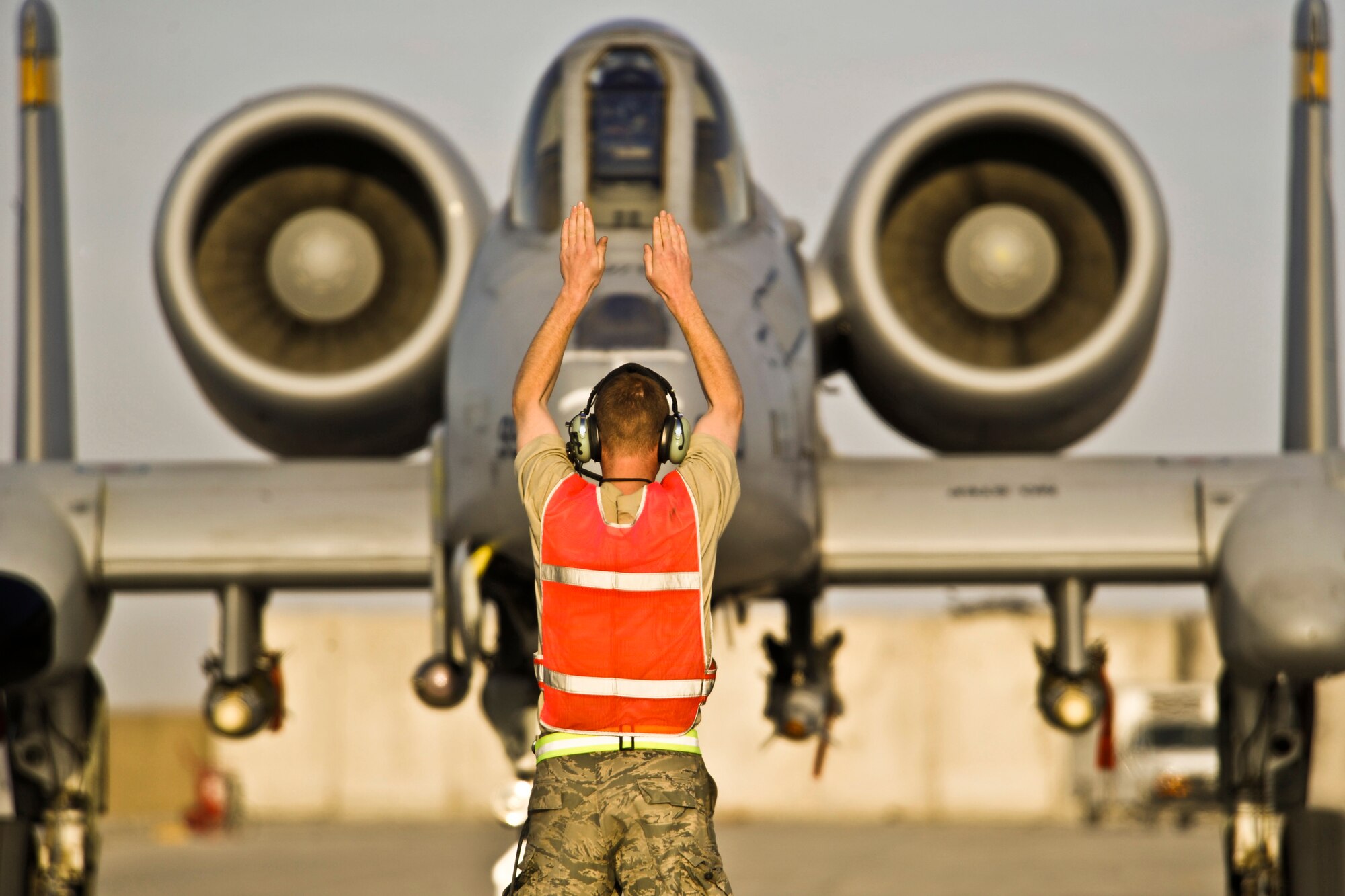 An A-10 Thunderbolt II from the 354th Expeditionary Fighter Squadron prepares to depart Kandahar Airfield, Afghanistan, Dec. 27, 2009.  (U.S. Air Force photo/Tech. Sgt. Efren Lopez)