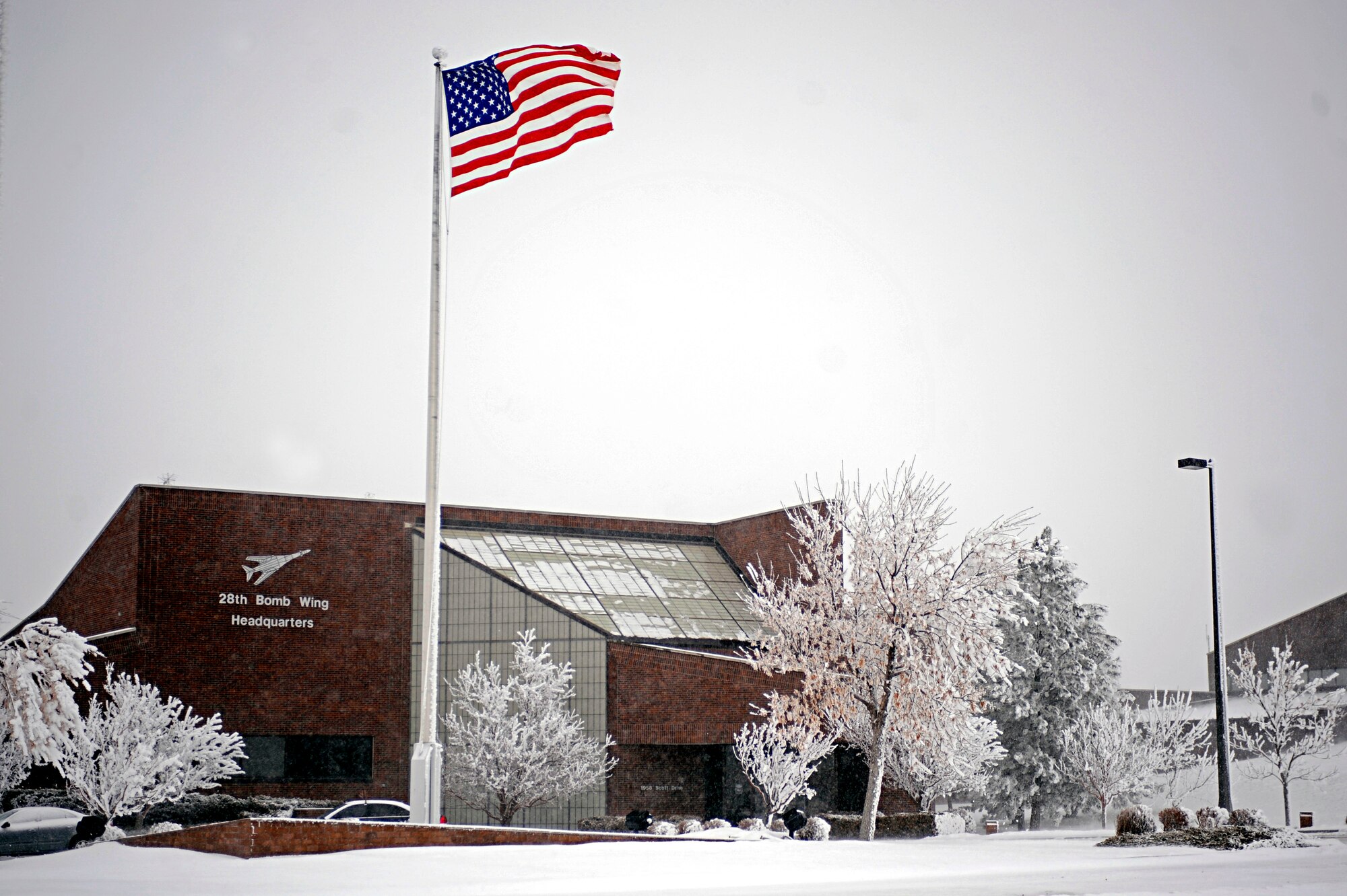 ELLSWORTH AIR FORCE BASE, S.D.-- The 28th Bomb Wing was hit with a winter storm, Dec. 23. For road condition updates and reporting situations, call (605) 385-ROAD (7623) or visit the Ellsworth Air Force Base Web site at www.ellsworth.af.mil. (U.S. Air Force photo/Airman 1st Class Matthew Flynn)