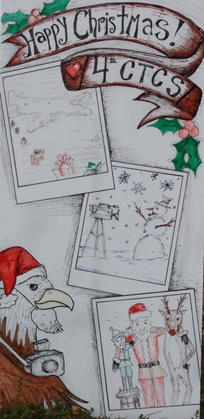 An oversize, handmade holiday greeting card lines greets Team March members as they enter and exit base Dec. 30, 2009.  Tech. Sgt. Neil Ballecer of the Blue Eagles Total Force Honor Guard at March Air Reserve Base, Calif., organized the display and more than 15 units from the base submitted cards.