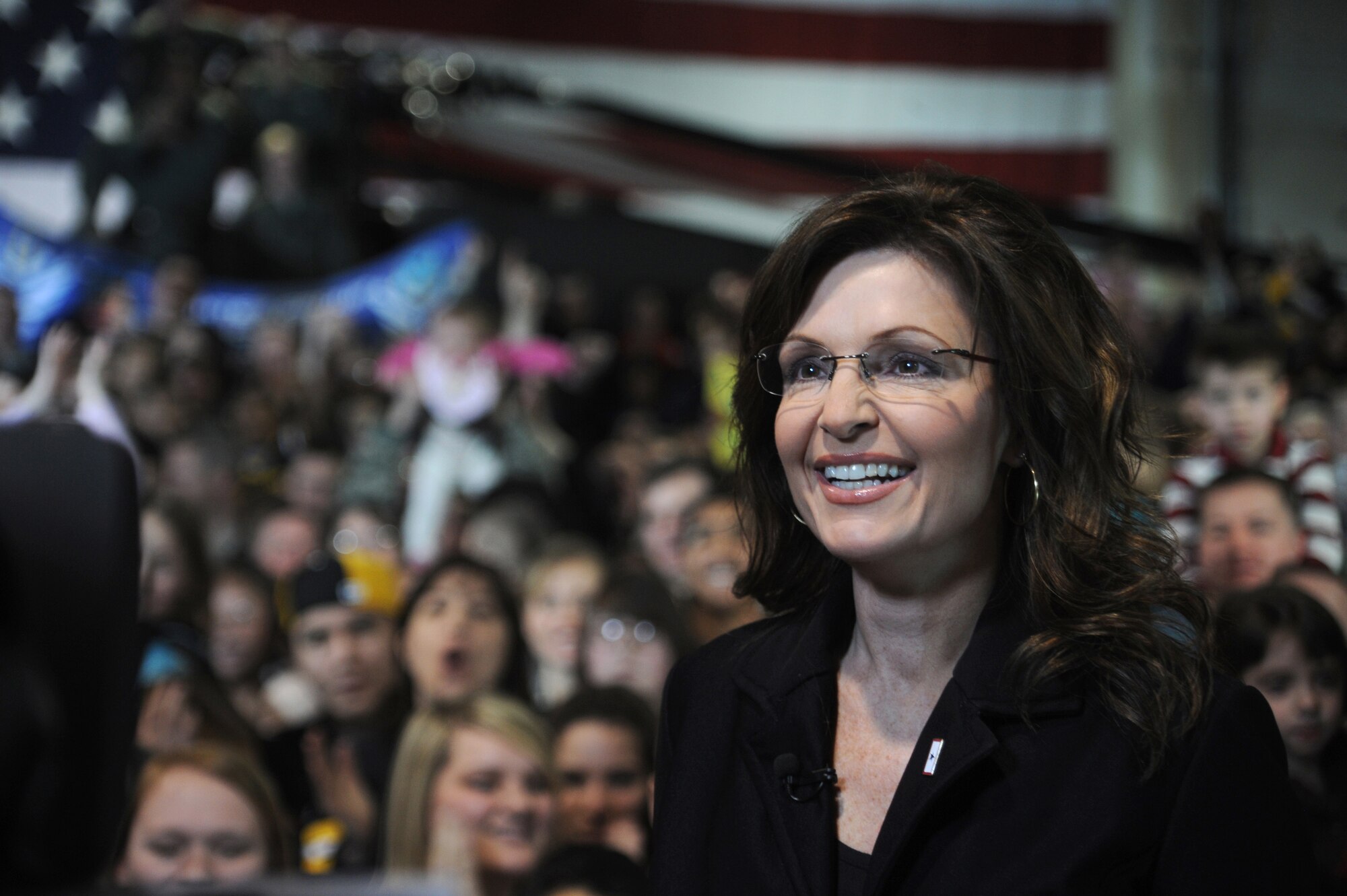 FORT RICHARDSON, Alaska -- Alaska Gov. Sarah Palin gleams in preparation for her Super Bowl commercial Jan. 25, 2009. Governor Palin was highlighting the importance of family and the military in the United States. (U.S. Air Force photo/Airman 1st Class Kristin High) 