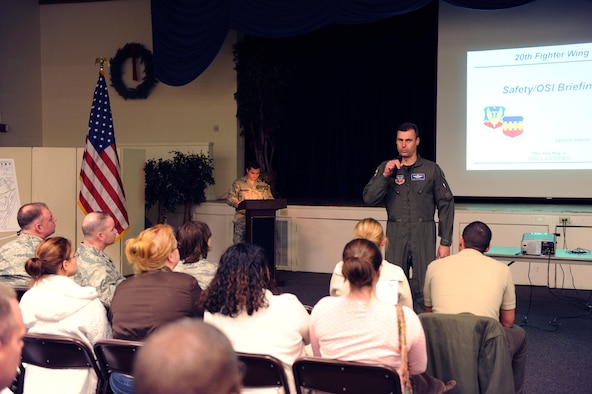 SHAW AIR FORCE BASE, S.C.-- Col. Joseph Guastella, 20th Fighter Wing commander, speaks to military families during a town hall meeting at the Community Center, Jan. 29. The town hall meeting is a gathering of Shaw members to learn and ask questions about upcoming events around the base.  (U.S. Air Force photo/Senior Airman William Coleman)
