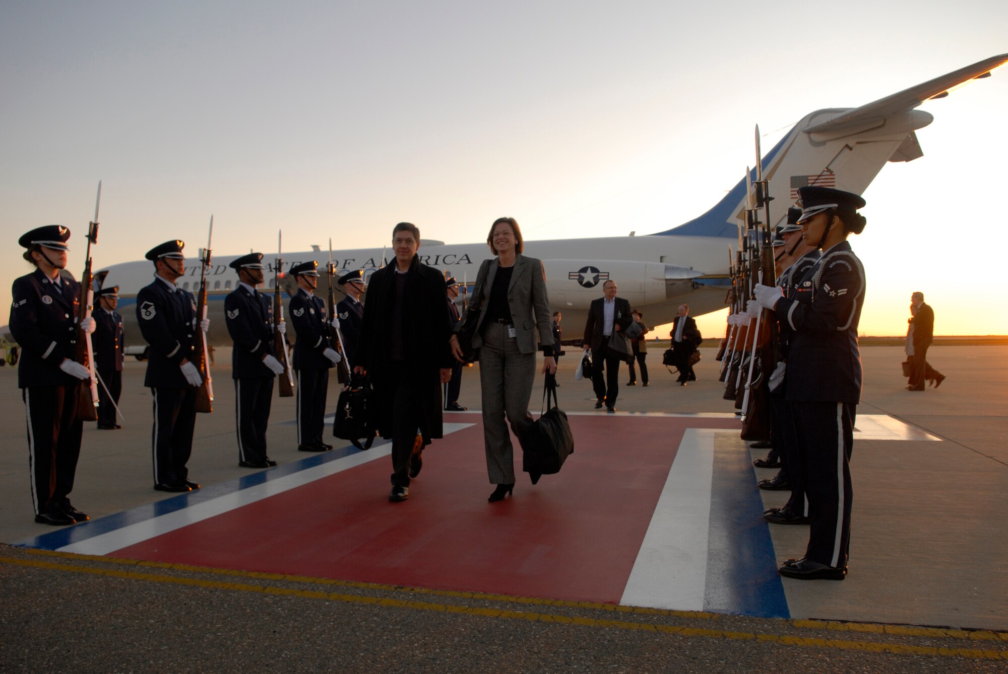VANDENBERG AIR FORCE BASE, Calif. -- The Vandenberg Honor Guard greets the North Atlantic Treaty Organization representatives visiting Jan. 29, here. The NATO visitors came to Vandenberg to tour various Missile Defense Agency facilities. (U.S. Air Force photo/Senior Airman Christian Thomas)
