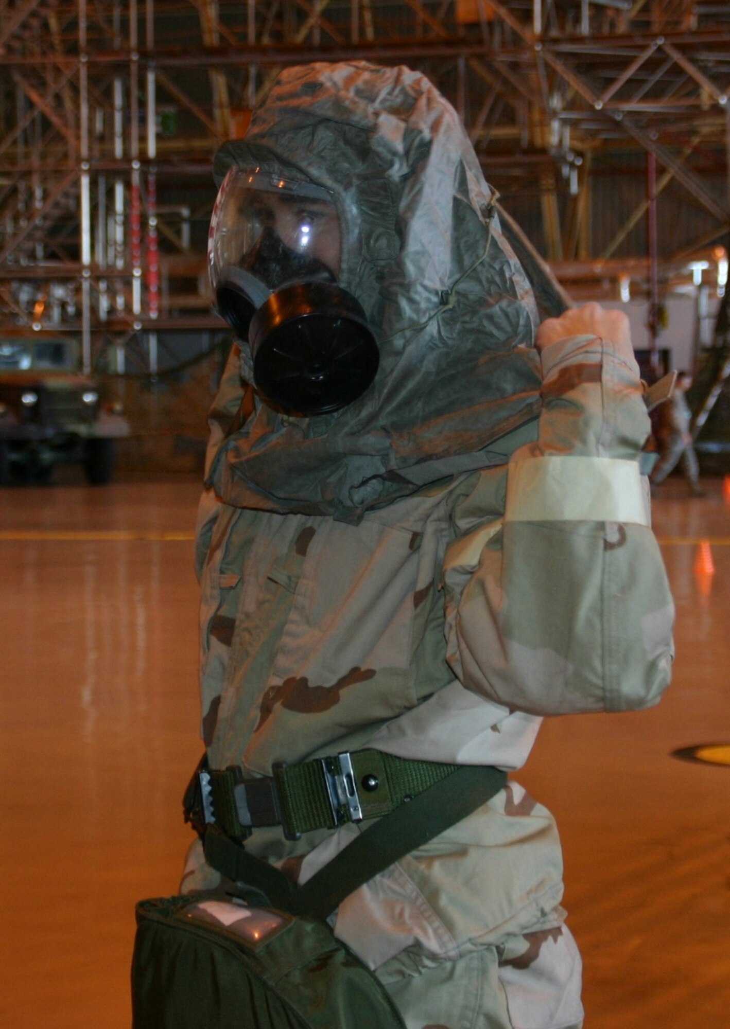 An Airman makes the final gas mask adjustments before the Gas Mask ROE event at the ATSO Rodeo Jan. 30.