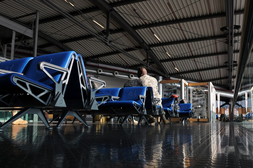 The Ramstein Passenger Terminal, operated by the 721st Aerial Port Squadron is the only one of its kind in Europe and is the pit stop point for most troops headed downrange. The PAX terminal also offers frequent space-available flights, making it easy for military personnel and their families to travel to and from the Continental United States. (U.S. Air Force photo by Airman 1st Class Kenny Holston) 