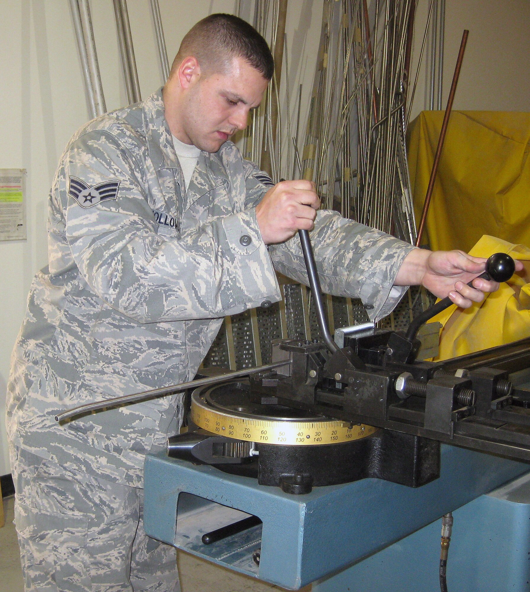 SOUTHWEST ASIA -- Senior Airman Chad Holloway, 386th Expeditionary Maintenance Squadron aircraft structural maintenance technician, is deployed from the 7th Equipment Maintenance Squadron at Dyess Air Force Base, Texas. (U.S. Air Force courtesy photo)