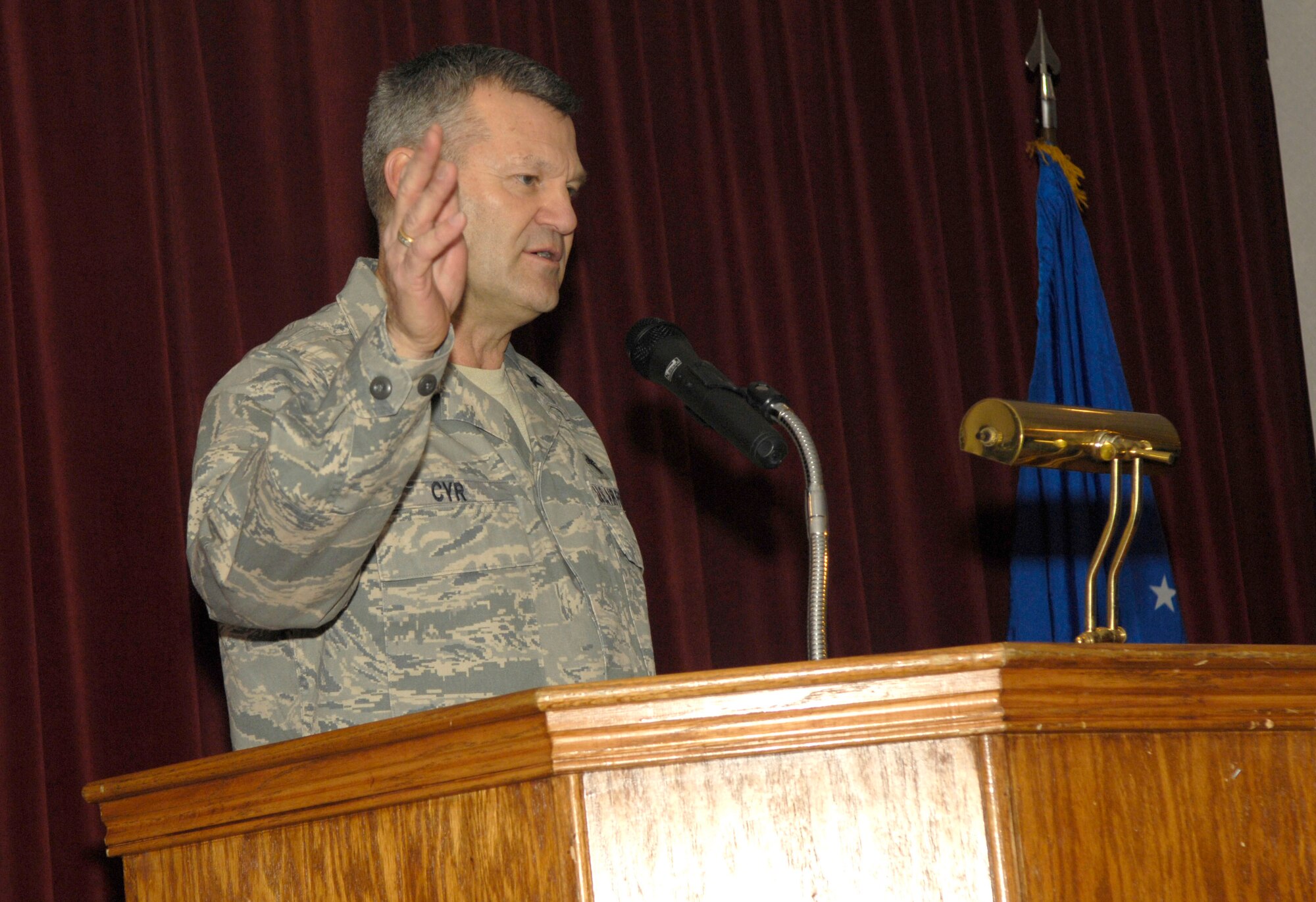 The Air Force deputy chief of chaplains, Chaplain (Brig. Gen) David Cyr, was the guest speaker at Barksdale's prayer breakfast. Chaplain Cyr emphasized the importance of faith and prayer in military life. 
