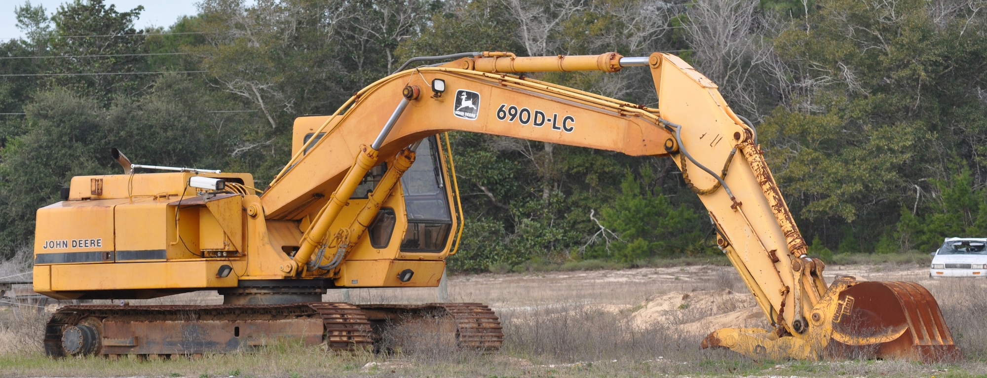 EGLIN AIR FORCE BASE, Fla.  The 96th Civil Engineer Group Explosive Ordnance Disposal Flight uses this excavator to retrieve components of new technology such as bombs during testing. It's the largest robots used by the 96th Civil Engineer Group Explosive Ordnance Disposal Flight to retrieve bomb components after testing. It can dig 30 feet into the ground. (U.S. Air Force photo by Noel Getlin)