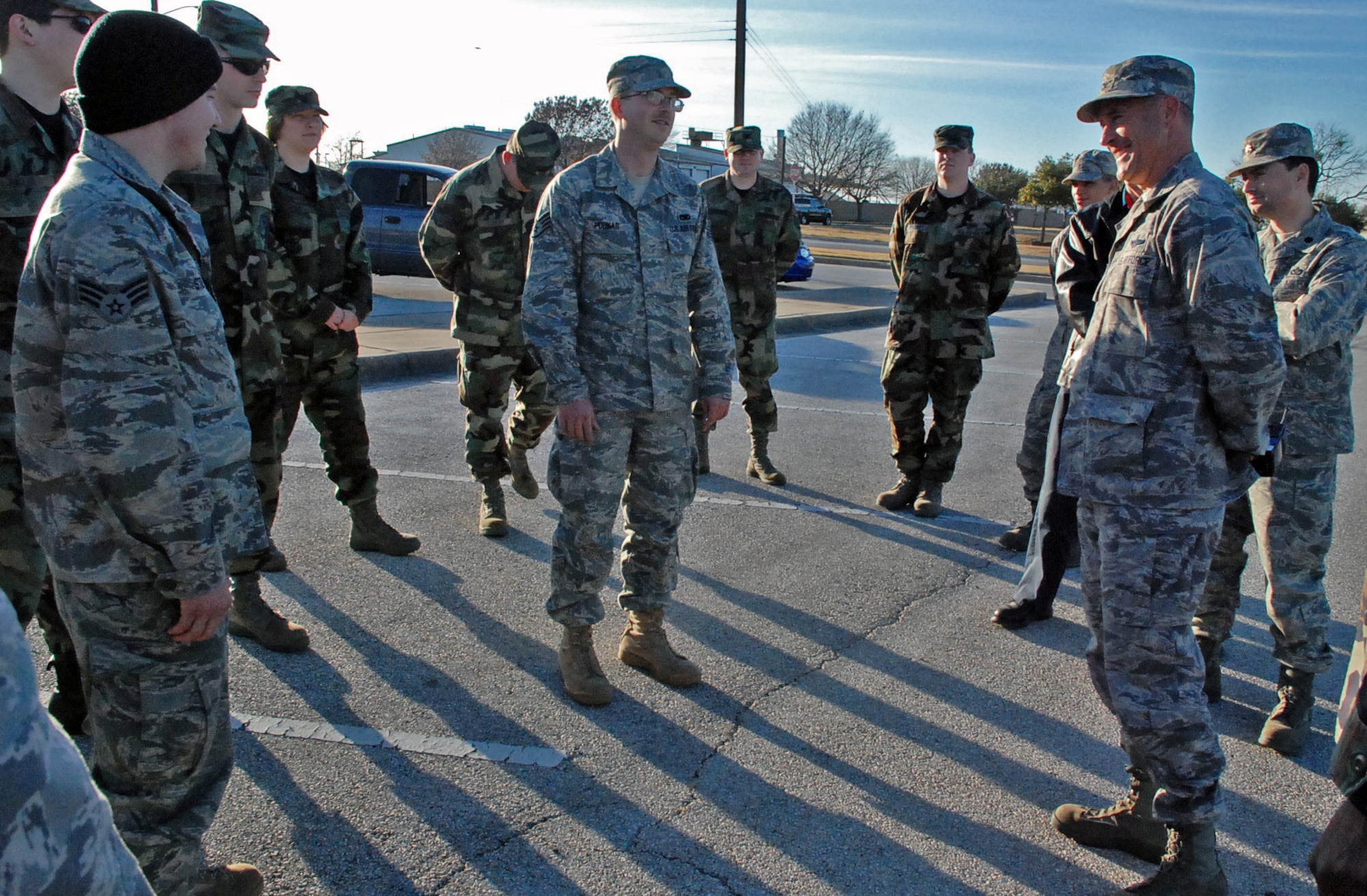 LAUGHLIN AIR FORCE BASE, Texas – Airmen returning from deployment gathers around Jan. 28, while Col. Andrew Cernicky, 47th Mission Support Group commander questions and thanks them for their effort s while deployed. (U.S. Air Force photo by Airman 1st Class Sara Csurilla)