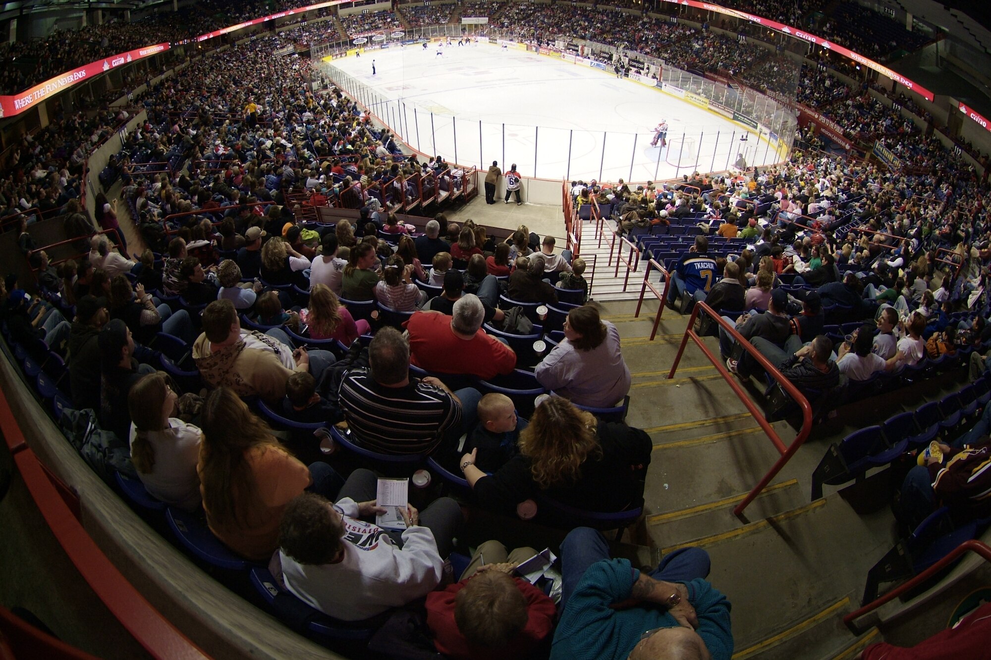 A stadium full of anxious Spokane Chiefs hockey fans await the start of the game Jan. 31. (U.S. Air Force photo / Staff Sgt. Anthony Ennamorato)


