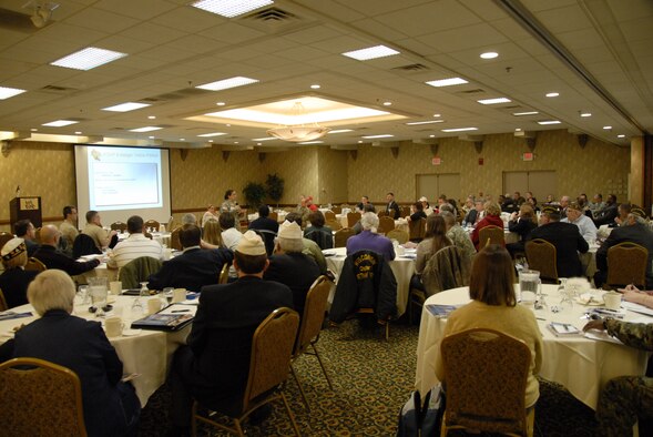 Lt. Col. Meg Blankschein speaks to a room full of volunteers from many different support agencies who aim to assist Wisconsin's servicemembers and their families at the "Community Resiliency: A Coordinated Effort" event Jan. 13 at the Inn on the Park in downtown Madison. The agencies will unite under the newly formed Service Member Support Branch. (U.S. Air Force Photo by Master. Sgt. Dan Richardson)