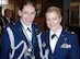 Maj. (Dr.) Christie L. Barton, right, and Capt. Mary Mullally, a helicopter pilot assigned to the 89th Airlift Wing at Andrews AFB, Md., are shown in their White House Social Aide uniforms at the White House on the morning of President Obama’s inauguration.  (Courtesy photo)    