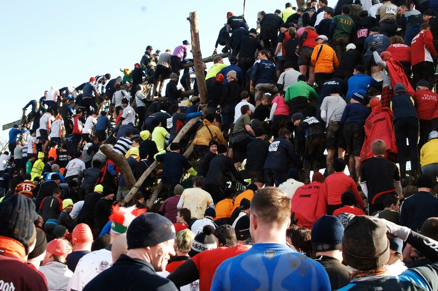The pyramid is just one of the several obstacles that contestants had to contend with during Tough Guy 2009 "The Brave and the Beautiful" held in Perton, England on February 1, 2009.   The JAC HAMMERS from RAF Molesworth joined hundred of others braving a wind chill factor of -8 degrees Celsius to complete the course. (U.S. Air Force Photo by Staff Sergeant Rachel Goff)