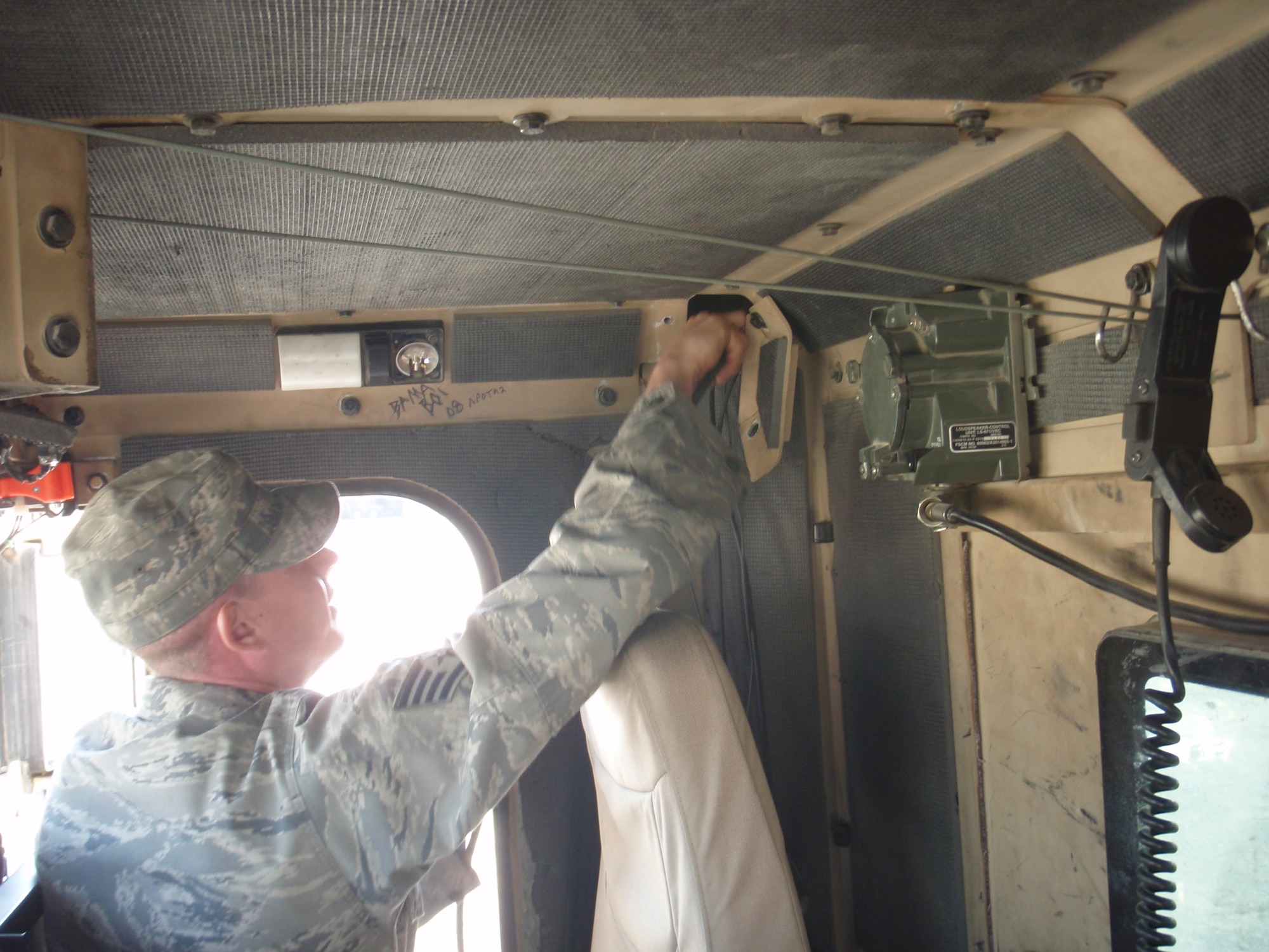 It’s Sergeant Stewart’s job to maintain the communications capabilities of 72 trucks at Camp Arifjan.  (Courtesy photo)