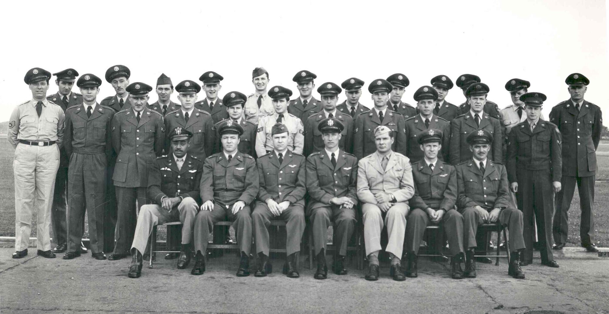 28th Weather Squadron Detachment 28-1, Burtonwood Depot, 1951; then-Lt Rowe at far left, front row. (USAF photo)

