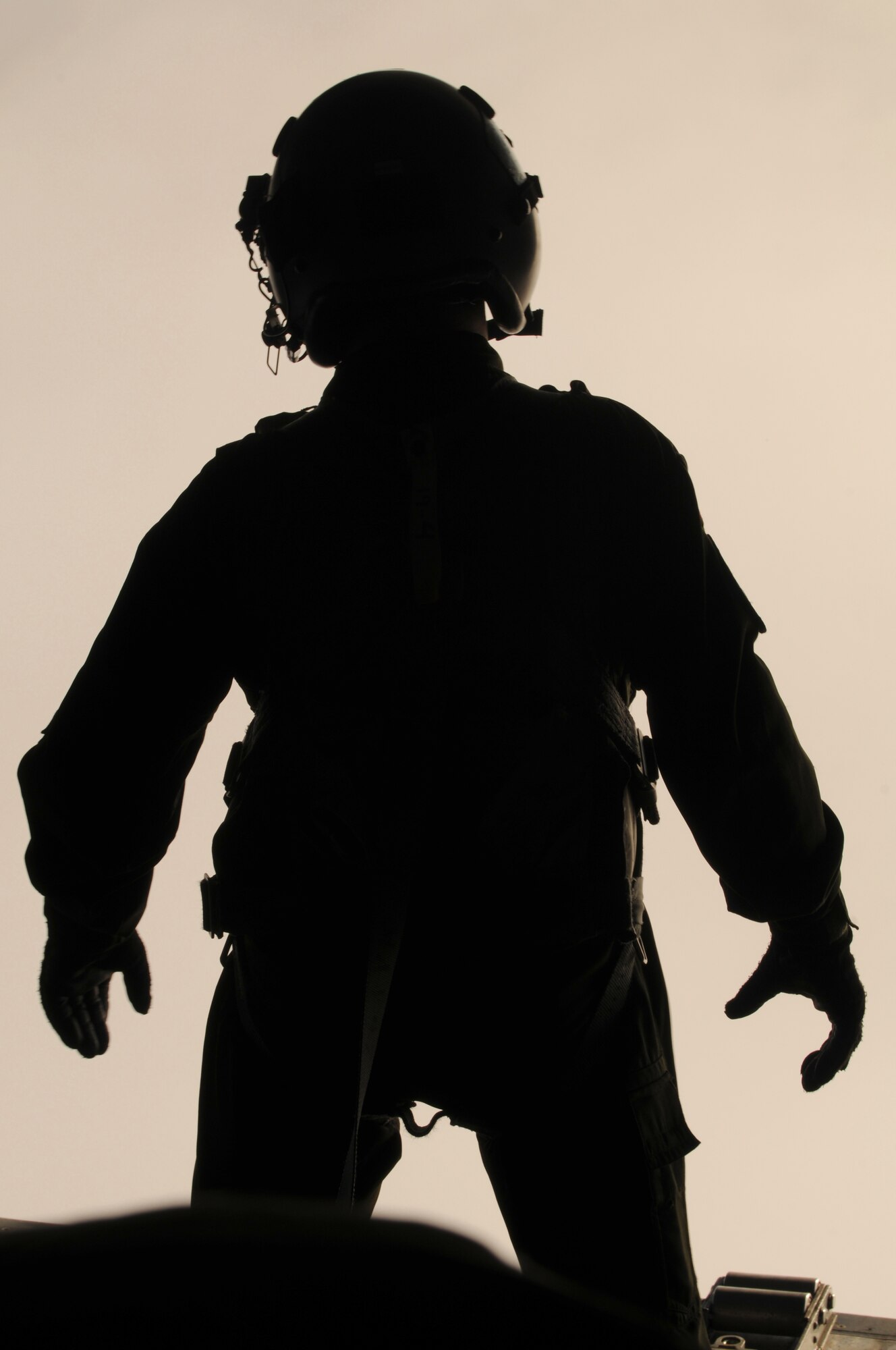 A U.S. -trained loadmaster with the Polish Air Force stands on the ramp of a C-130 Hercules during a low-level flying demonstration, Jan. 28, 2009, near Powidz Air Base, Poland. (U.S. Air Force photo by Senior Airman Nathan Lipscomb)