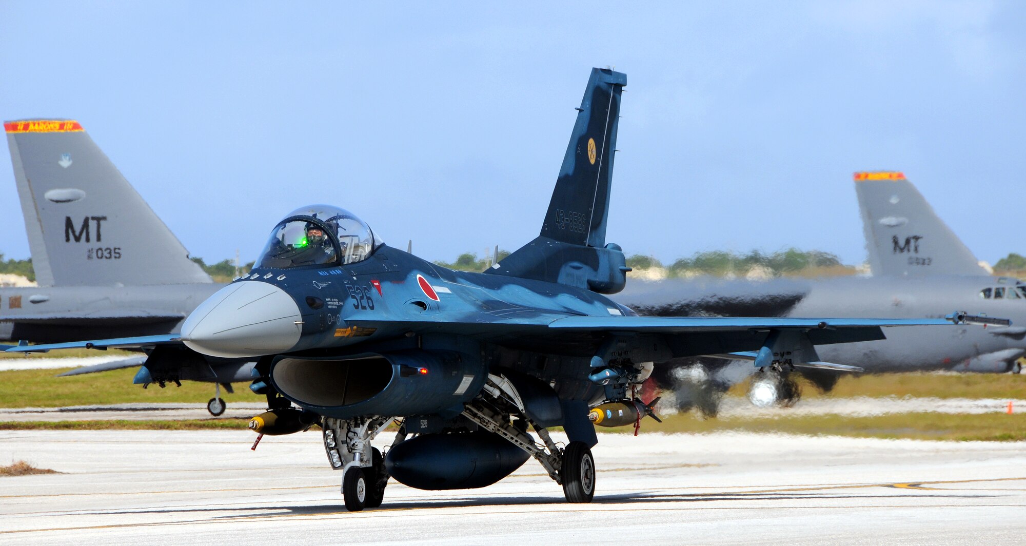 ANDERSEN AIR FORCE BASE, Guam - Japan Air Self Defense Force F2-X taxi's down the runway here during an exercise for Cope North Feb. 5. Cope North 09-1 is the first iteration of a regularly scheduled joint and bilateral exercise and is part of the on-going series of exercises designed to enhance air operations in defense of Japan. (U.S. Air Force photo by Airman 1st Class Courtney Witt)(released)


