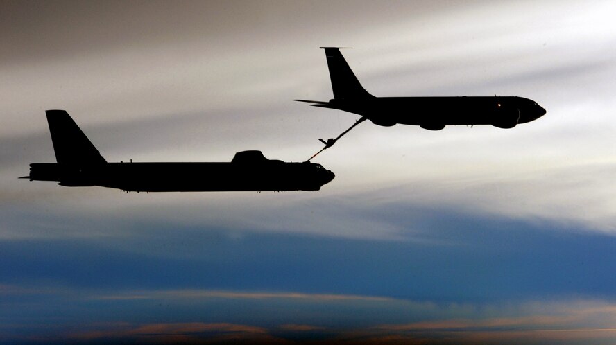 A KC-135 Stratotanker refuels a B-52 Stratofortress over the Pacific Ocean Jan. 22 during exercise Tropic Fury at Andersen Air Force Base, Guam. The exercise trains aircrews on the use of different missile weapon systems. (U.S. Air Force photo/Master Sgt. Kevin J. Gruenwald) 