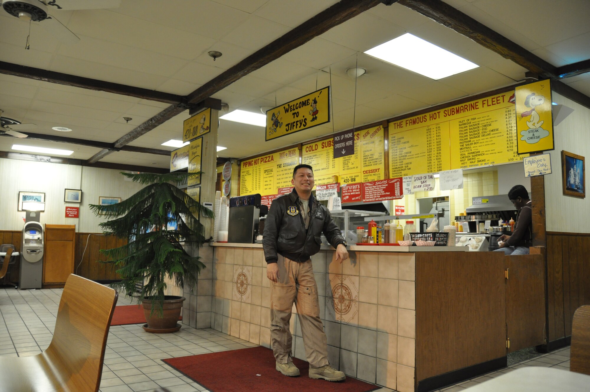 Lt. Col. Tsuyoshi Tung makes a late night run to pick up food for his crew at a local eating establishment recommended to his air crew near Andrews Air Force Base, Md. Colonel Tung led an eight Reservists from the 931st Air Refueling Group stopped at Andrews AFB during a 12-day aeromedical evacuation mission into Afghanistan. Air Force crews sometimes have to find restaurants open late when they fly into bases after normal working hours. Colonel Tung is a KC-135 Stratotanker pilot assigned to the 18th Air Refueling Squadron, the flying unit of the 931st ARG at McConnell Air Force Base, Kan. (Courtesy photo/Tech. Sgt. Warren Bearup)