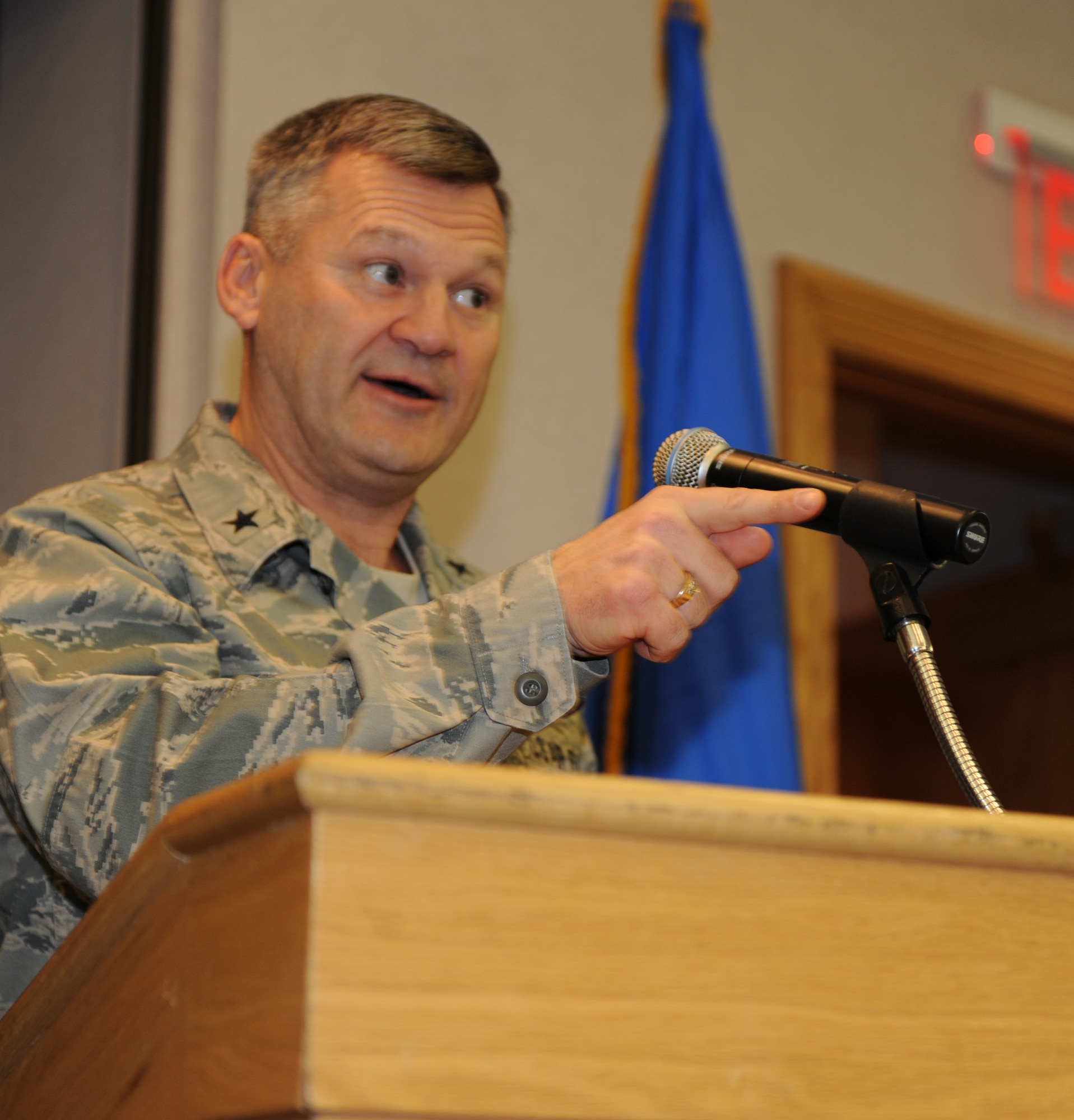 WHITEMAN AIR FORCE BASE, Mo. – Chaplain (Brig. Gen.) David Cyr, Air Force Deputy Chief of Chaplains, Bolling Air Force Base, Washington, D.C., speaks at the Whiteman National Prayer Breakfast Jan. 28 at the Mission’s End. In 1953, President Dwight Eisenhower presided over the first National Prayer Breakfast in Washington, D.C. (U.S. Air Force photo/Airman 1st Class Carlin Leslie)