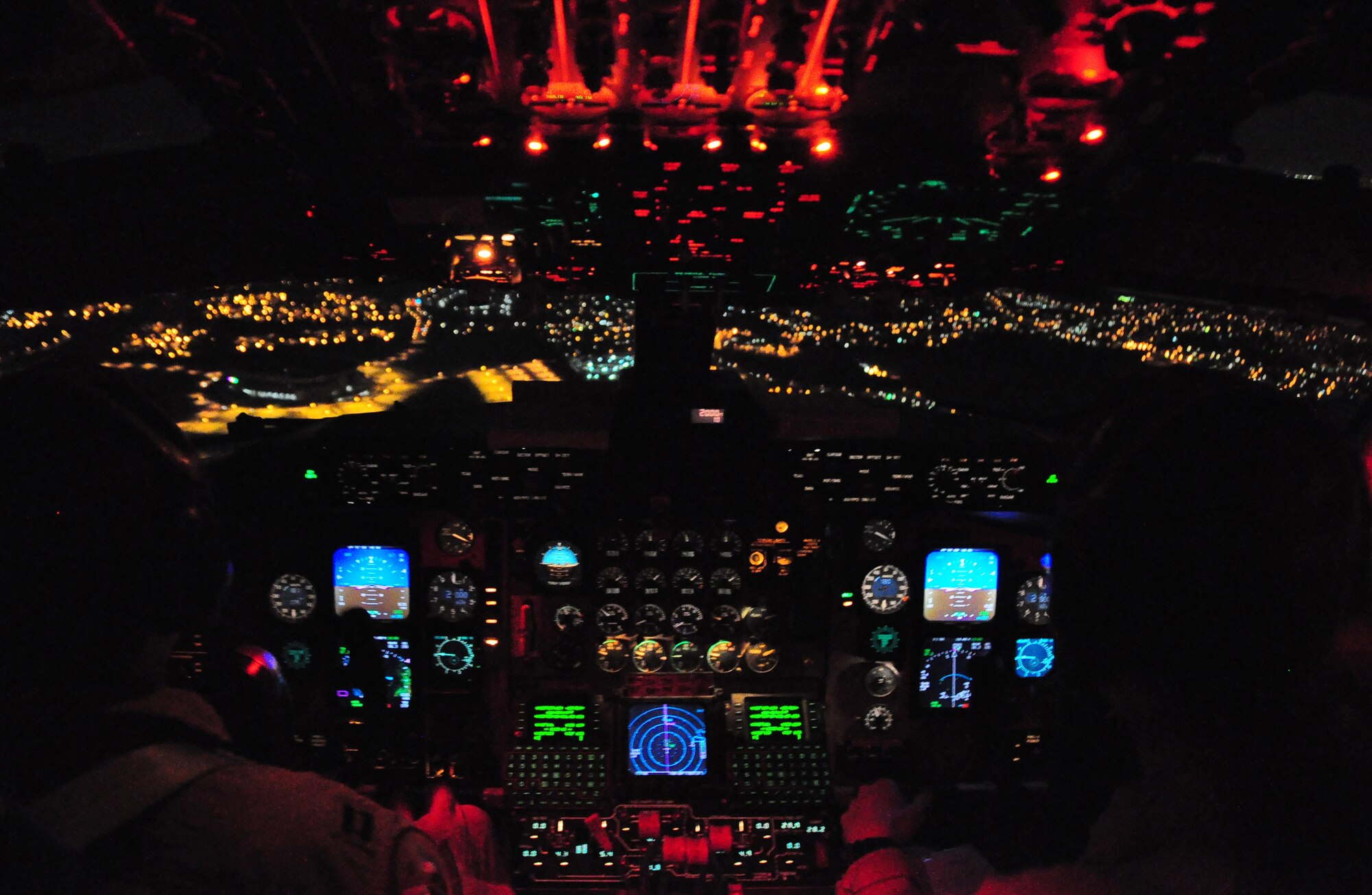 Crew members from the 18th Air Refueling Squadron fly a KC-135 Stratotanker at night during a 12-day mission that involved tranporting wounded troops from Afghanistan to Germany. The 18th ARS is part of the 931st Air Refueling Group, an Air Force Reserve unit at McConnell Air Force Base, Kan. Airmen from the 931st Aircraft Maintenance Squadron also supported the mission. More photos and details about the aeromedical evacuation mission are scheduled to be posted next week. (U.S. Air Force photo/Lt. Col. Tyoshi Tung) 