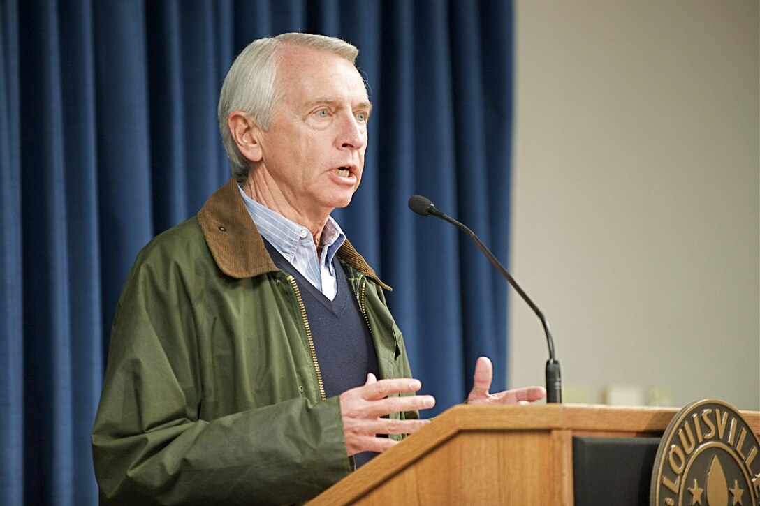 Kentucky Gov. Steve Beshear announces Feb. 5 that the state has received federal status as a major disaster area. The announcement came during a news conference at the Kentucky Air National Guard Base in Louisville, Ky.