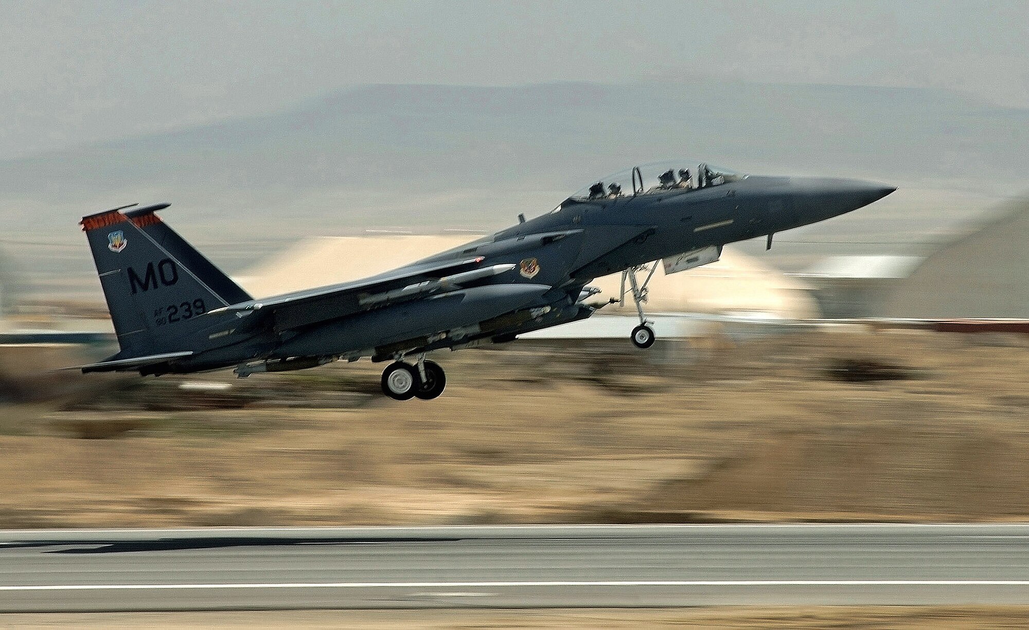 An F-15E Strike Eagle takes off from Bagram Airfield, Afghanistan, to provide close-air support for International Security Assistance Force ground operations. F-15Es perform shows of force and provide armed overwatch for coalition ground convoys. (U.S. Air Force photo/Tech. Sgt. Cecilio M. Ricardo Jr.)