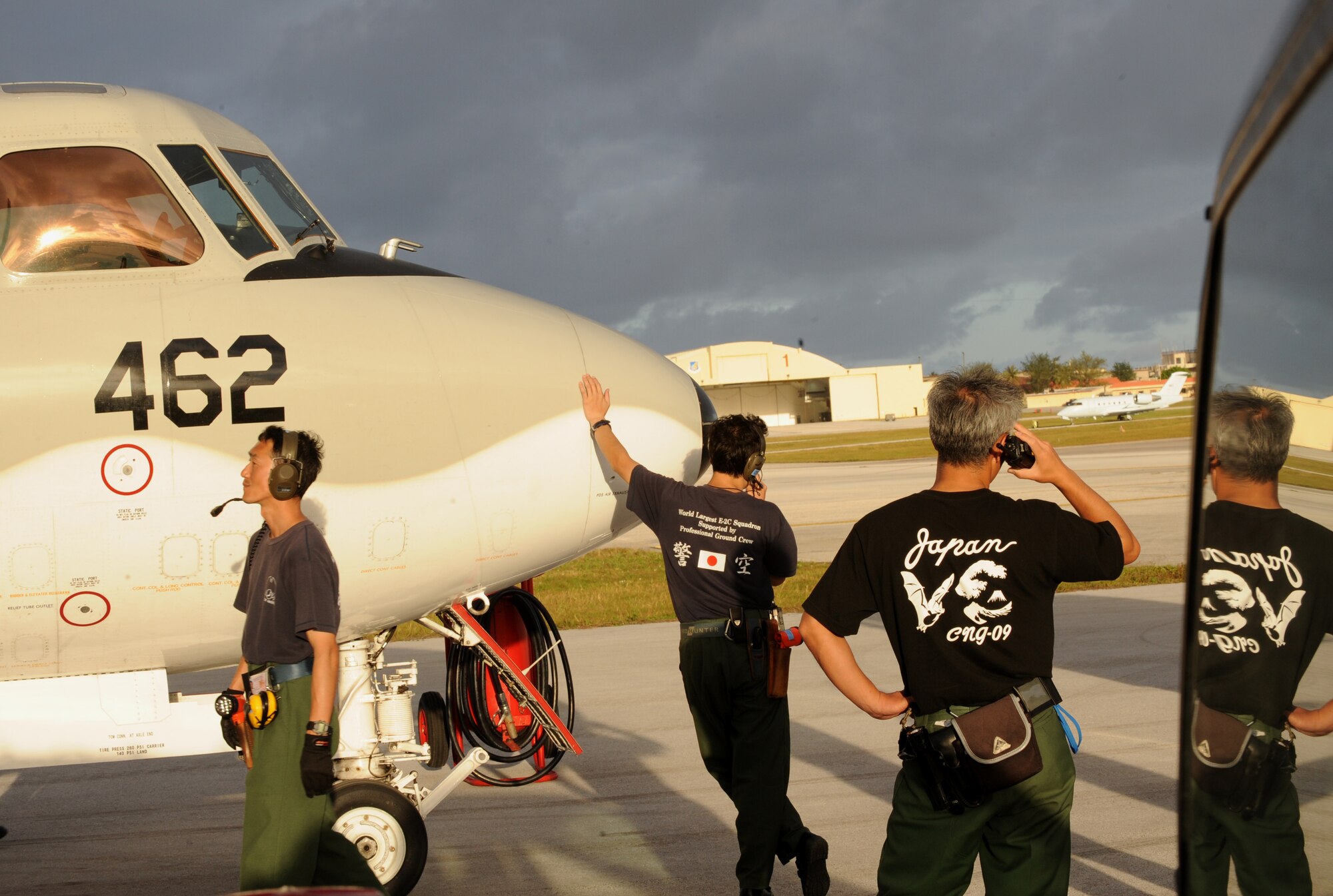 Japanese Air Self Defense Force maintainers, 601st Squadron, Misawa Air Base Japan recover an E-2C Feb. 5 at Andersen Air Force Base, Guam during Cope North 09-1 after a local area mission. Navy EA-6B Prowlers from VAQ-136 Carrier Air Wing Five, Atsugi, Japan along with Japan Air Self Defense Force F-2s  from the 6th Squadron, Tsuiki Air Base and E-2Cs fighter airborne control aircraft will join forward deployed USAF  F-16 Fighting Falcons from the 18th Aggressor Squadron, Eielson Air Force Base, Alaska, B-52 Stratofortress' currently deployed to Andersen from the 23rd Expeditionary Bomb Squadron will participate in this year's Cope North exercise Feb. 2-13, with a focus on interoperability. 

(U.S. Air Force photo/ Master Sgt. Kevin J. Gruenwald) released





















  












 











































  












 

























