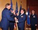 SALT LAKE CITY, Utah ? Lt. Col. Karen Morris receives the guidon from Brig. Gen. David Hooper, Assistant Adjutant General for Air, during a change of command ceremony February 8 in the 151st Air Refueling Wing Headquarters auditorium.   Colonel Morris is the new commander of the 130th Engineering and Installation Squadron.  She has served as both an enlisted member and an officer in the 130th.  U.S. Air Force photo by Tech. Sgt. Mike Evans



