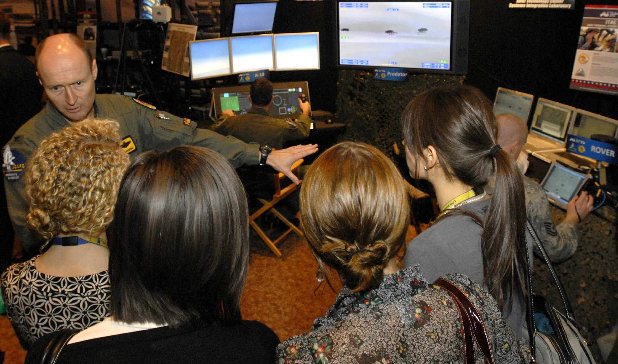 Col. Scott Manning explains the joint terminal attack controller mission to Congressional staffers Feb. 3 on Capitol Hill. Colonel Manning, the commander of the Warrior Preparation Center in Einsiedlerhof, Germany, was there demonstrating to Congressmen how Airmen work with joint partners to provide close-air support for troops on the ground. (U.S. Air Force photo/Staff Sgt. J.G. Buzanowski)