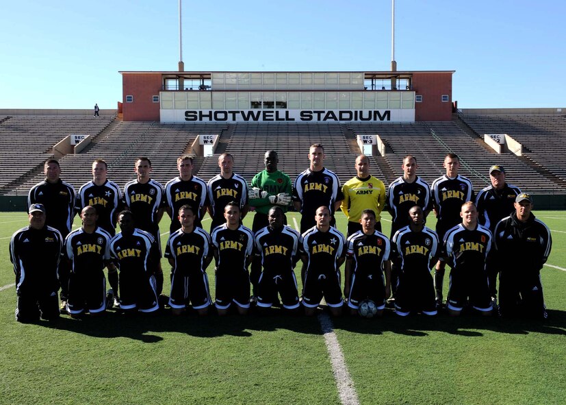 ABILENE, Texas -- The All-Army Soccer Team poses for a group photo at Shotwell Stadium during the Armed Force Soccer Tournament, here Feb. 6. The All-Army Team took first place in the championship, which was held from Feb. 2 to 7. (U.S. Air Force photo by Airman 1st Class Stephen Reyes)