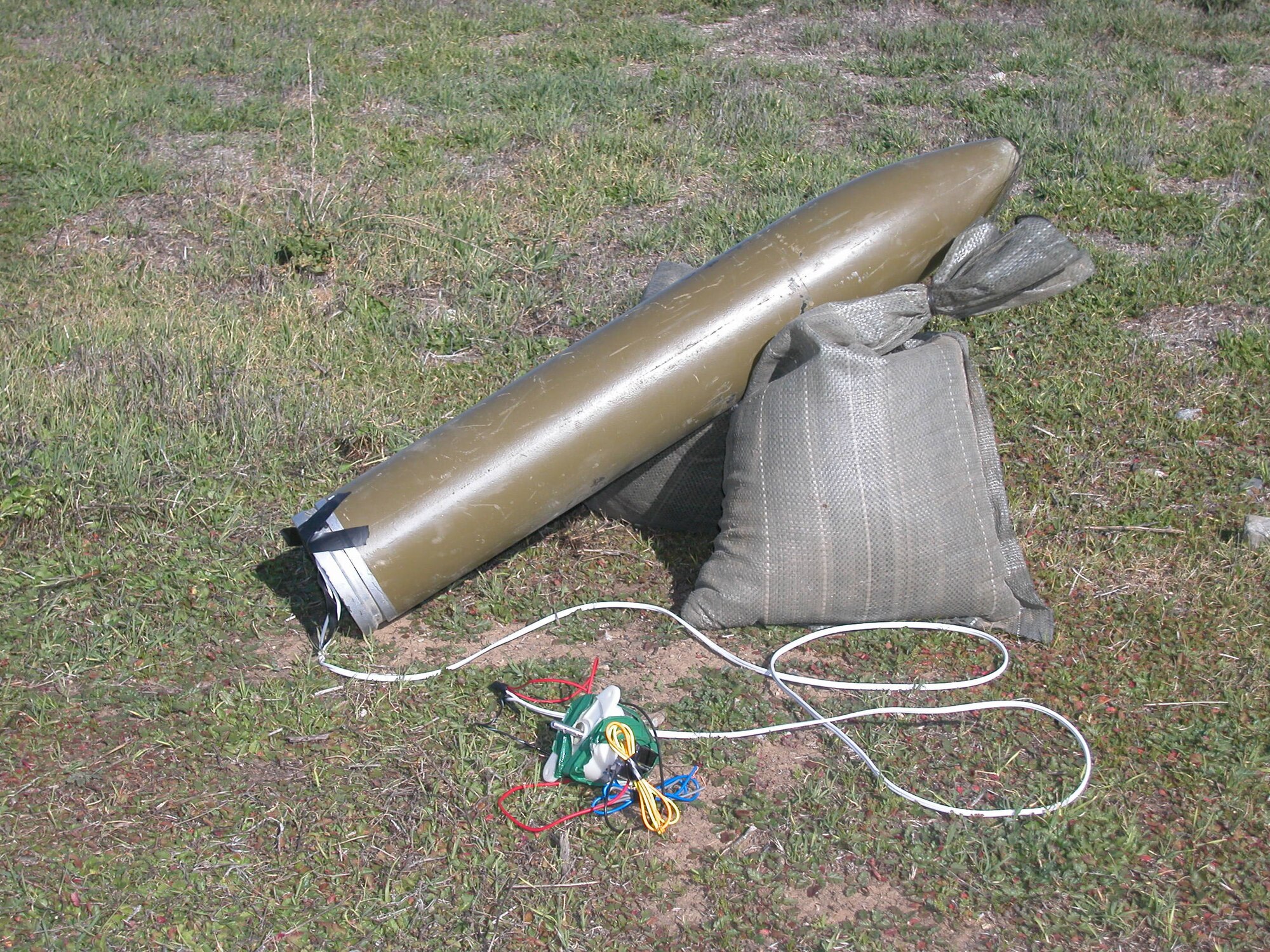 A 107 mm rocket is used to demonstrate one of the weapons insurgents use against troops in the AOR. 