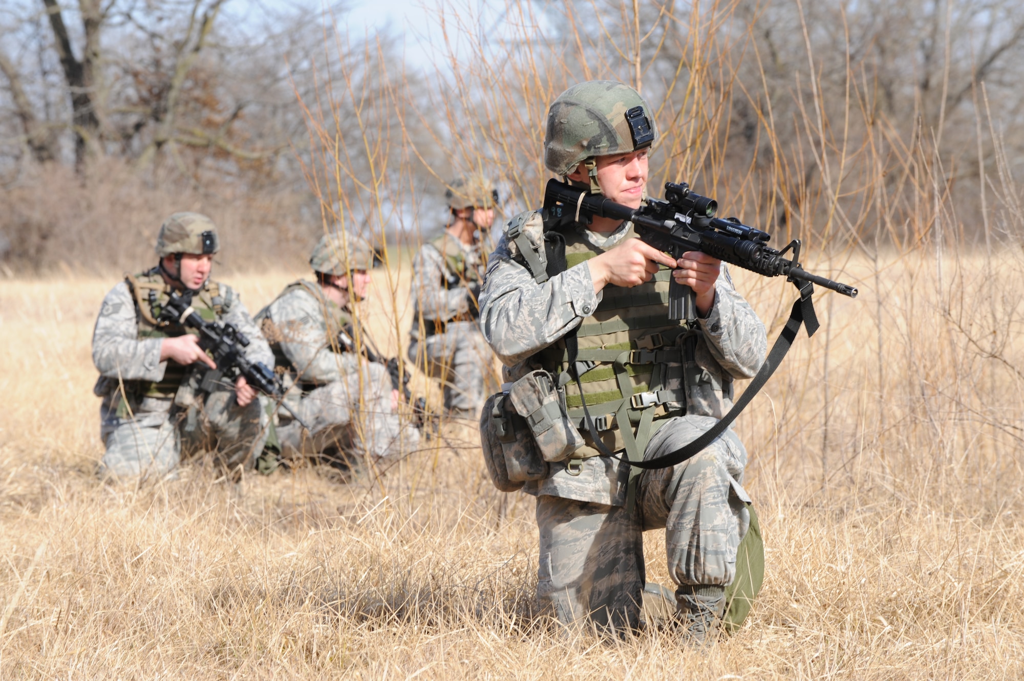 WHITEMAN AIR FORCE BASE, Mo. – Airmen from the 509th Security Forces Squadron participate in the Blue Coach training Feb. 6. Blue Coach is an Air Force wide training initiative designed to enhance team tactics. (U.S. Air Force photo/Staff Sgt Charles Larkin)    