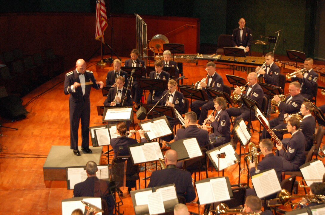 The Band of the West performs in Corpus Christ, TX at the Texas A&M University at Corpus Christi Performing Arts Center under the direction of 1st Lieutenant Michael Hoerber, the Deputy Commander of the USAF Heartland of America Band stationed at Offutt AFB, Bellevue, NE.  