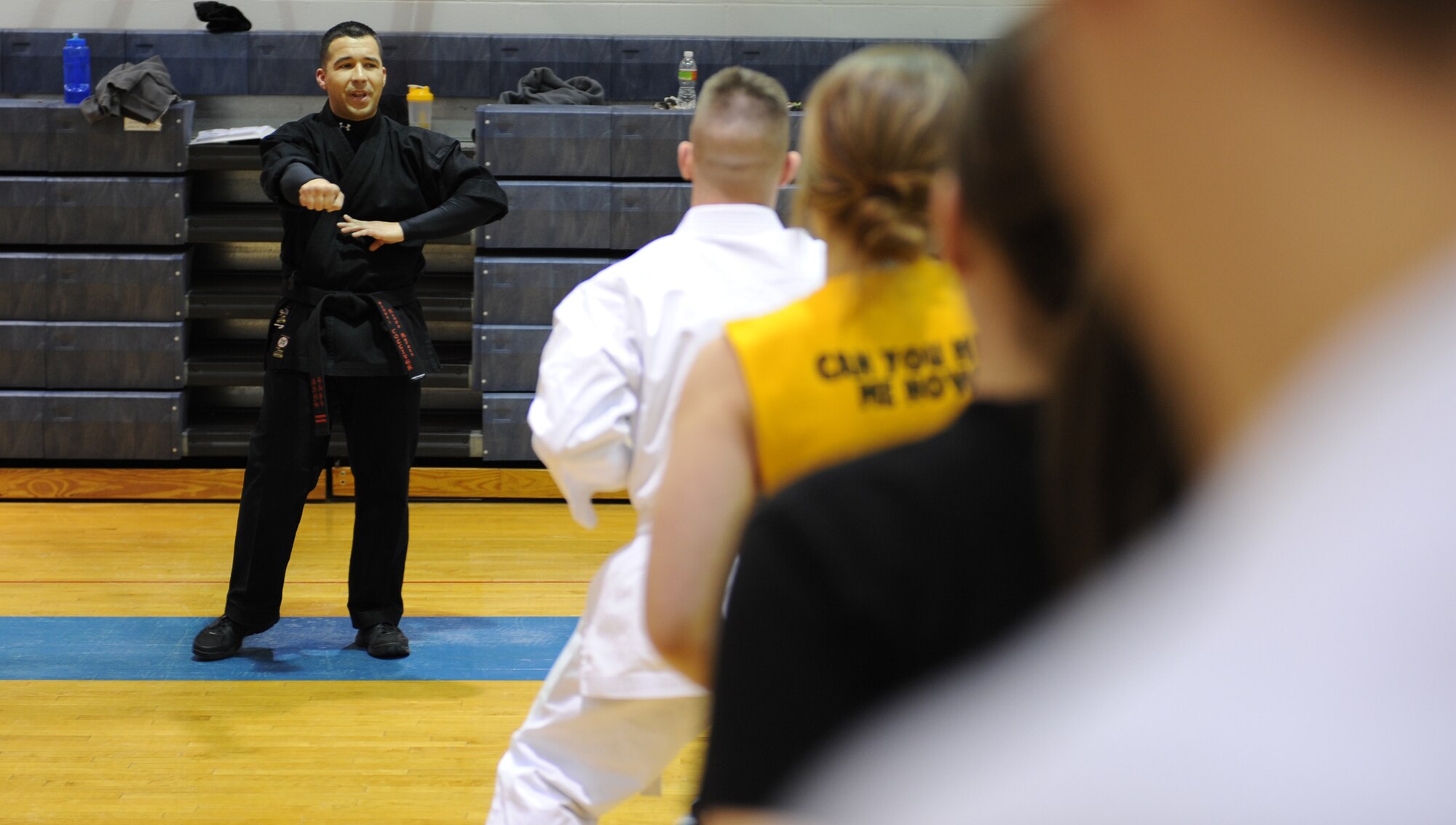 WHITEMAN AIR FORCE BASE, Mo. – Sensei Larry Tolliver, Kenpo instructor, instructs his class Feb. 2. Kenpo is a Japanese term that translates to mean “Law of the Fist.” Classes are Mondays and Wednesdays from 5 – 6 p.m. at the fitness center for $8 a class.  (U.S. Air Force photo/Senior Airman Stephen Linch)