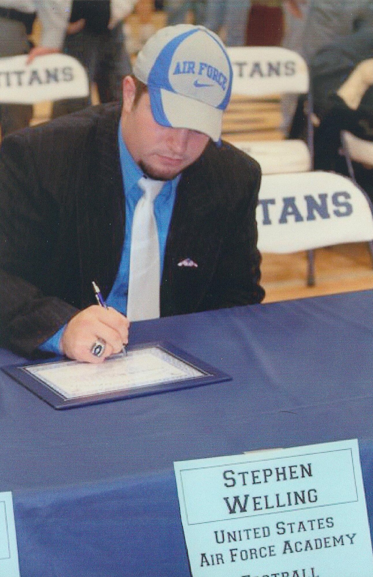 Stephen John Welling of Lee’s Summit West High School signs a certificate of intent to play football at the Air Force Academy.  Stephen is an academic honor student and earned conference and district honors in football. He was also named to the 2008 Missouri All State 1st  team as a defensive lineman.  Stephen is the son of John and Linda Welling of Lee’s Summit, and grandson of BCC members Robert and Rosalee Welling. (Courtesy Photo)