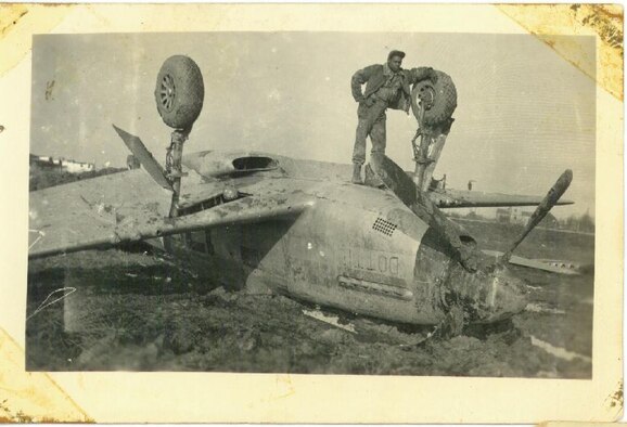 Edward Henry Hale, father of Senior Master Sgt. Frederic T. Hale, Small Air Terminal Superintendant, 135th Logistics Readiness Squadron, stands on top of P-51 Mustang. Submitted photo