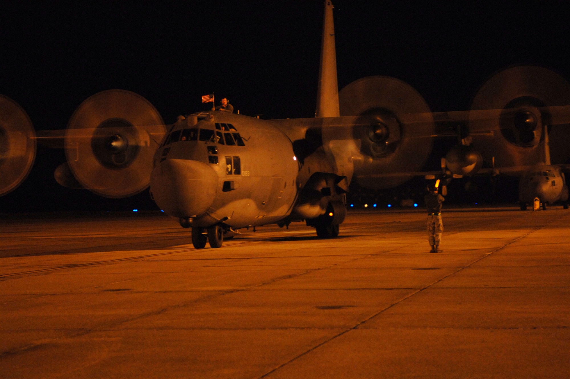 An MC-130H Combat Talon II from the 15th Special Operations Squadron lands on the Hurlburt flightline during a 15th SOS welcome home ceremony Feb. 6, where 30 Airmen returned home from deployments in the Middle East. (U.S. Air Force photo by Senior Airman Sheila DeVera)