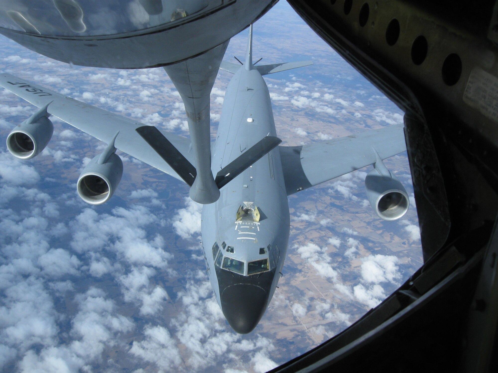 A KC-135 Statotanker approaches another KC-135 during a 931st Air Refueling Group incentive flight in February.The flight allowed some 931st Airmen to watch the rare receiver-capable KC-135 training up close. All the Air Force's receiver-capable KC-135s are assigned to McConnnell Air Force Base, Kan. The 931st is an Air Force Reserve unit at McConnell. (U.S. Air Force photo/Staff Sgt. Jay Guldjord) 
