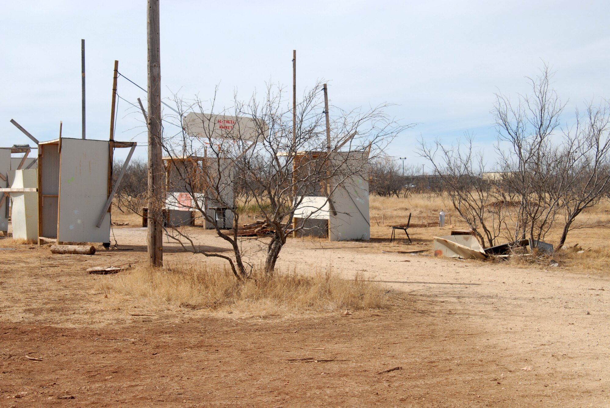 At Camp Sentinel, the Army has built a mock-up of a village. The market, shown above, is built entirely out of recycled materiels with the help of Army Staff Sgt. Roger Smith. Chairs, tables and office furniture used in the village and the market are also re-used. (U.S. Air Force photo by Senior Airman Stephen Musal)
