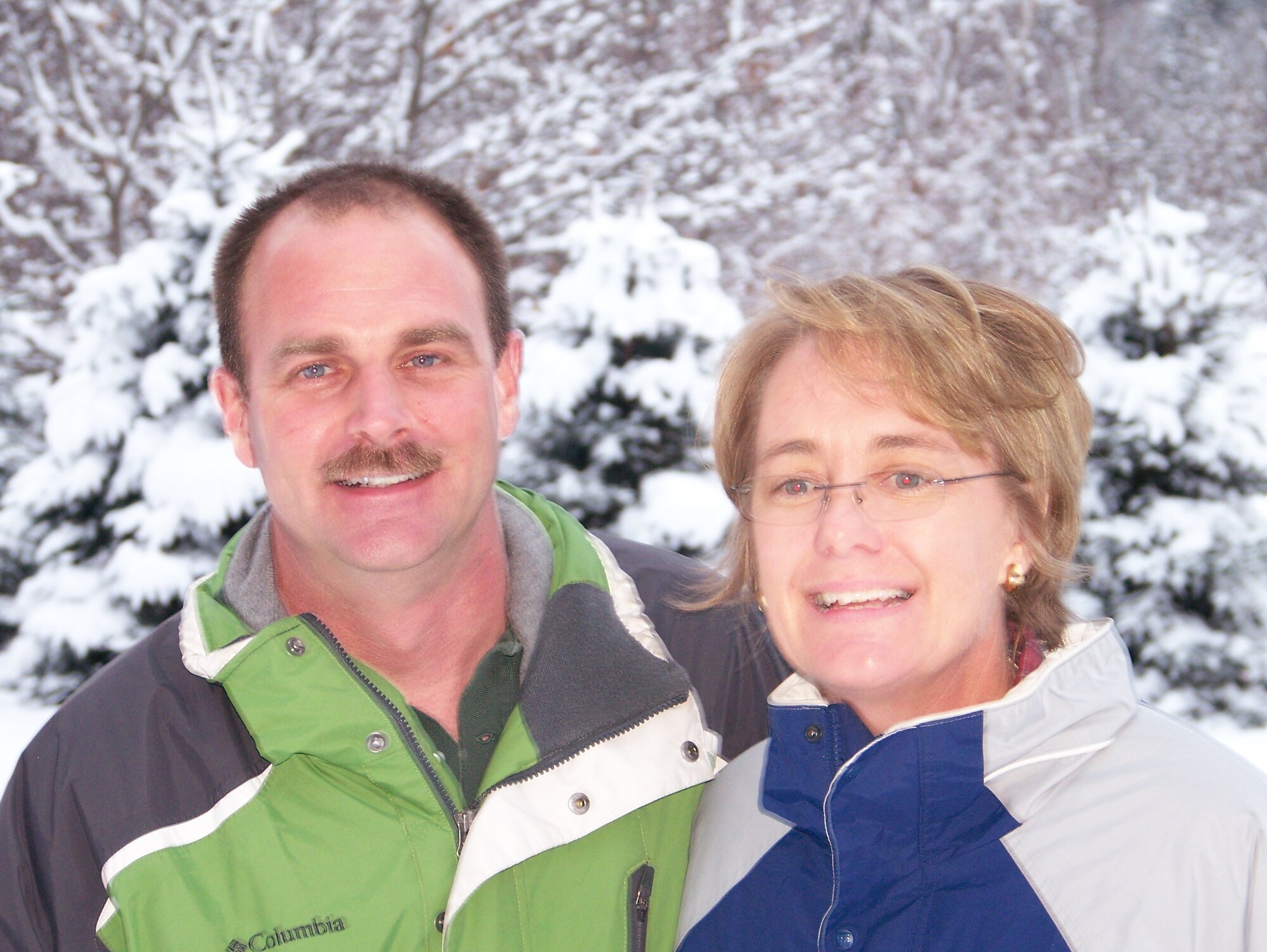 Senior Master Sgt. Victor Greenwood, first sergeant, 103rd Maintenance Squadron, enjoys a wintery day with is wife, Mary, during a rare moment of free time near their home in New Hampshire.  (Photo courtesy of Master Sgt. Victor Greenwood)  