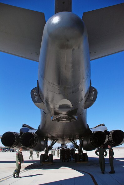 LAUGHLIN AIR FORCE BASE, Texas – Specialized Undergraduate Pilot Training students explore a B-1B Lancer during Major Weapons Systems Day here Jan. 6. The MWS Day was held to provide Laughlin’s SUPT students an opportunity to look at and get a feel for some of the Air Force’s aircraft they may fly after graduating from Laughlin, such as a KC-135 Stratotanker, C-17 Globe Master III, B-1B Lancer and F-15E Strike Eagle. The MWS day also gave students an opportunity to attend briefings from aircrew to help them and their families obtain a better understanding of the operational Air Force. (U.S. Air Force photo by Airman 1st Class Sara Csurilla)