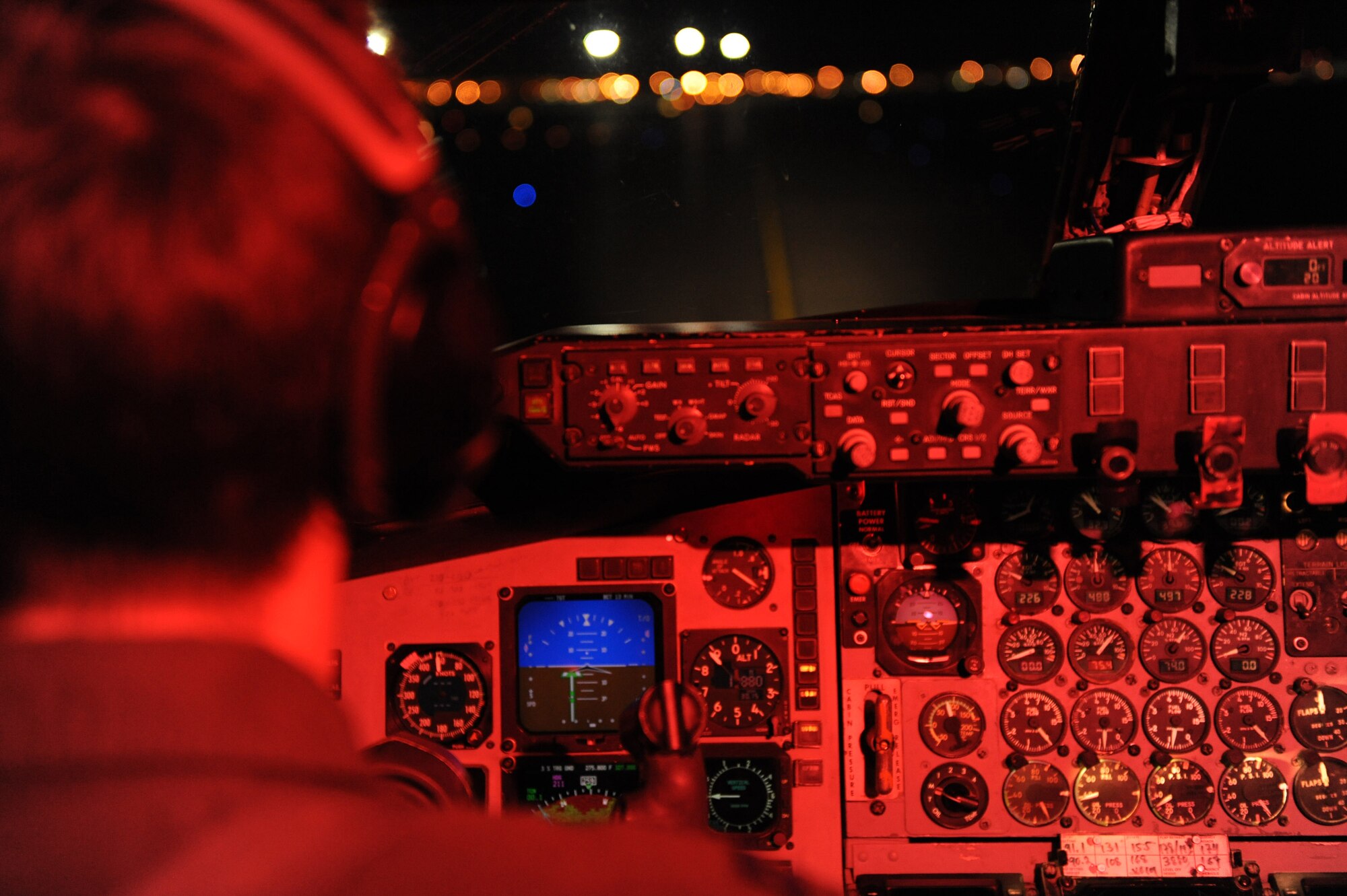 Capt. Jason Merrill taxis down the runway Feb. 3 on the way to a night refueling mission during a Red Flag exercise at Nellis Air Force Base, Nev.  Red Flag is a multi-national exercise providing a realistic environment to practice combat scenarios.  The experience gained during the exercise is vital to the survival of air crews in combat.  Captain Merrill is a pilot with the 905th Air Refueling Squadron at Grand Forks AFB, N.D.  (U.S. Air Force photo/Senior Airman Nadine Y. Barclay)