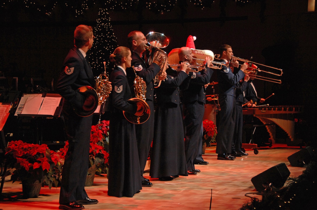Members of Brass in Blue perform 'Feliz Navidad' during the USAF Heartland of America Band's Holiday Show "The Promise of the Season."