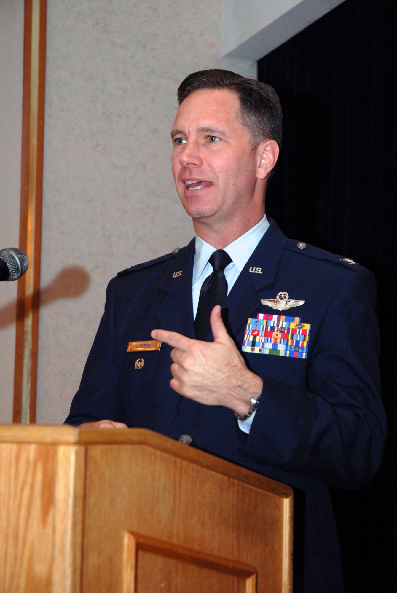Col. Mark Loeben, U.S. Air Force Expeditionary Center acting vice commander, speaks to the audience during the USAF EC annual awards luncheon on Feb. 5, 2009, at McGuire Air Force Base, N.J. (U.S. Air Force Photo/Staff Sgt. Paul R. Evans)